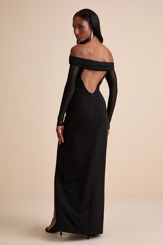 Rafaella Black Backless Off-the-Shoulder Maxi Dress