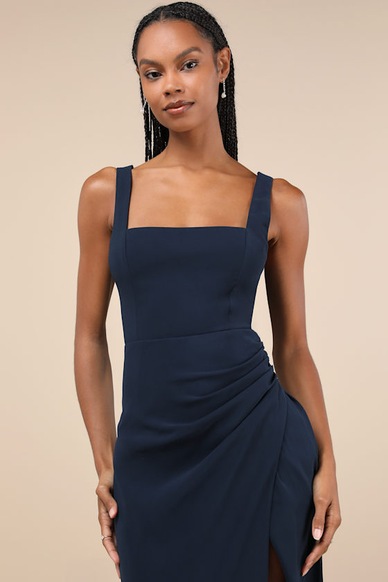 Glamorous Disposition Navy Ruched Maxi Dress