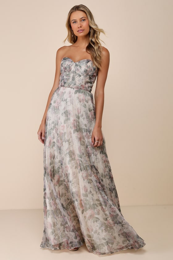 Most Beautiful Day Ivory Multi Floral Print Organza Maxi Dress