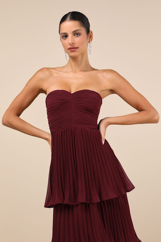 Seriously Sensational Plum Purple Strapless Tiered Maxi Dress