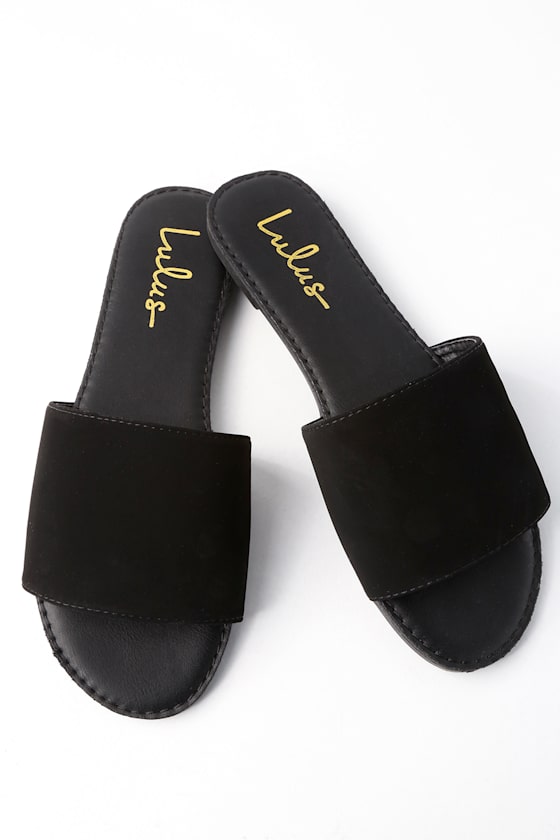 Addison Black Nubuck Slide Sandals
