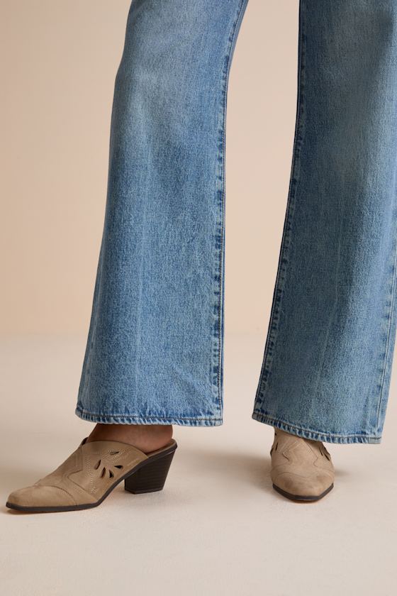 Armina Taupe Suede Western Mule Pumps