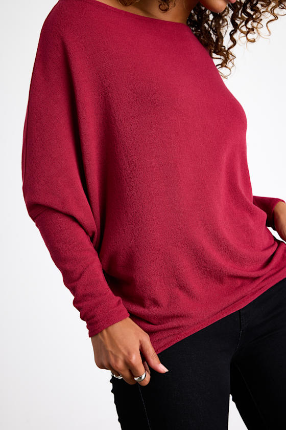 Verla Wine Red Dolman Sleeve Sweater Top