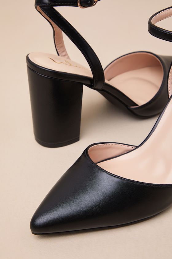 Embley Black Pointed-Toe Ankle Strap Pumps