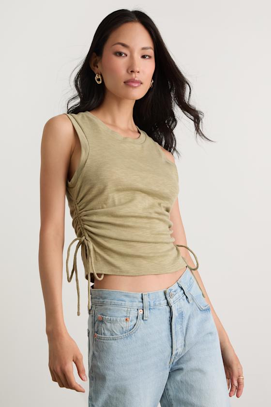 Anika Sage Burnout Ruched Tank Top