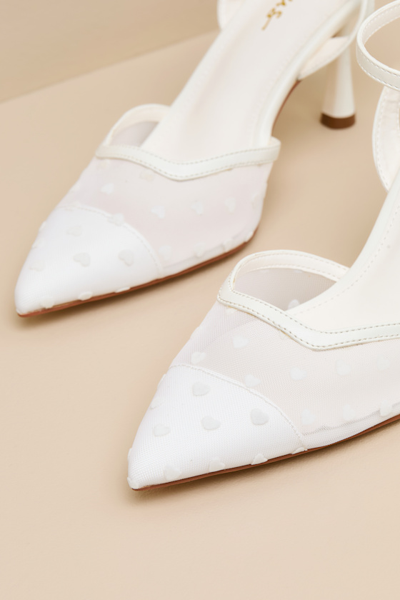 Polaris White Mesh Heart Ankle Strap Pumps