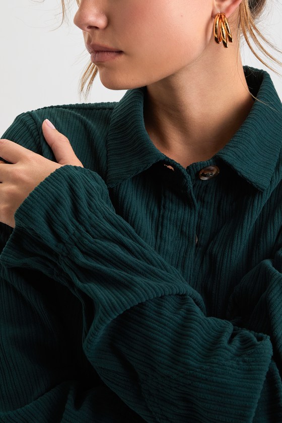 Autumn Mood Emerald Green Corduroy Mini Dress With Pockets