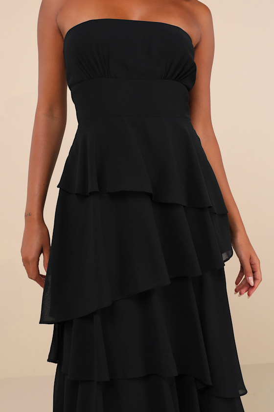 Gorgeous Essence Black Strapless Tiered Maxi Dress