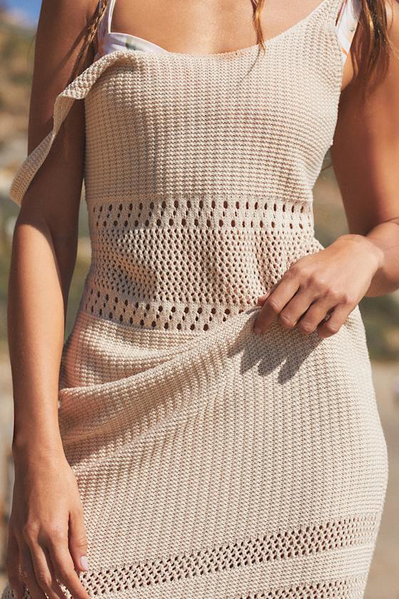 Strolls in the Sand Beige Crochet Midi Swim Cover-Up