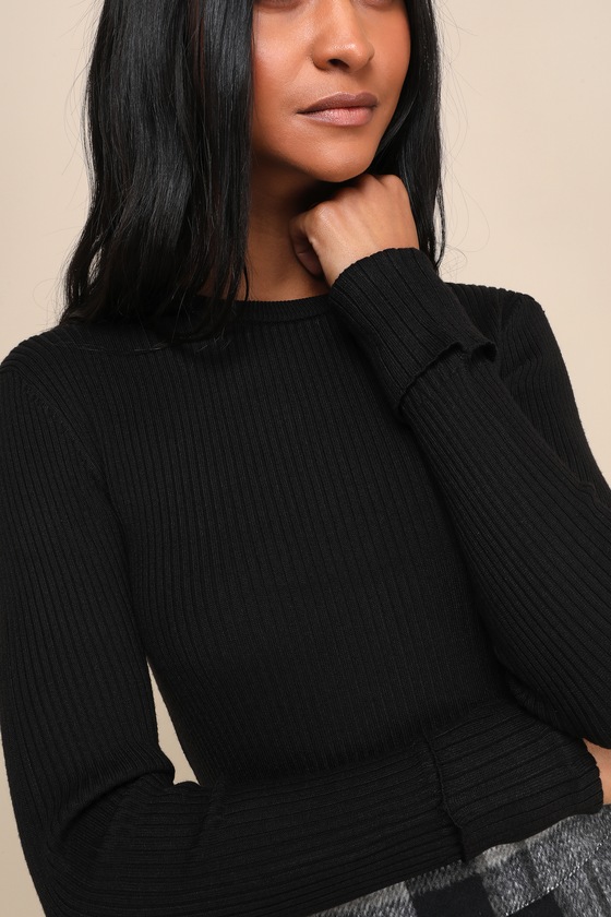 Karlee Black Ribbed Knit Long Sleeve Sweater Top