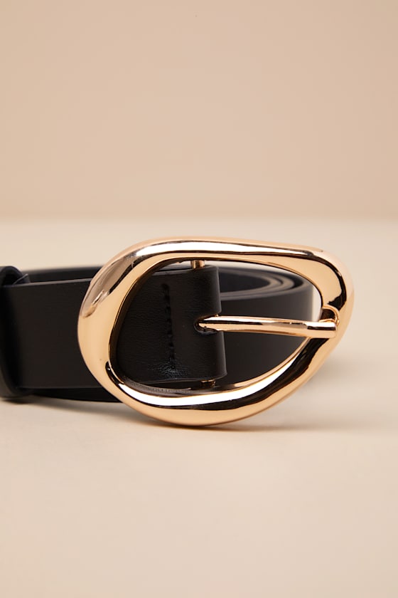 Laken Black and Gold Oval Buckle Belt