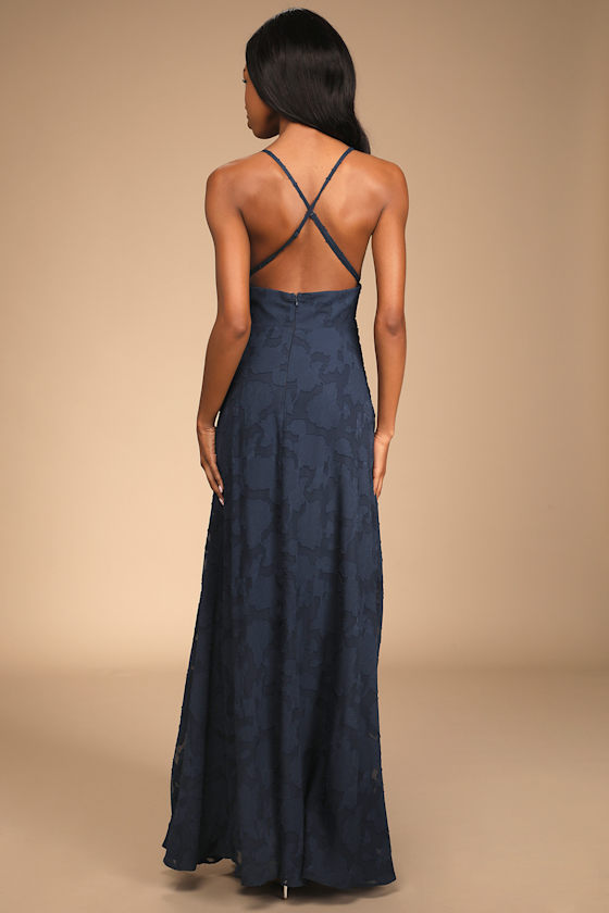 Let There Be Romance Navy Blue Burnout Floral Maxi Dress