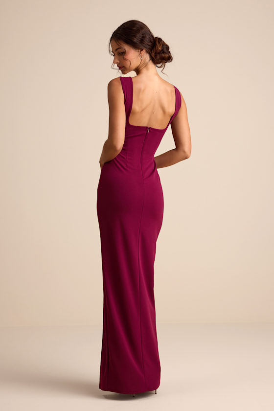 Inspiring Allure Burgundy Square Neck Column Maxi Dress