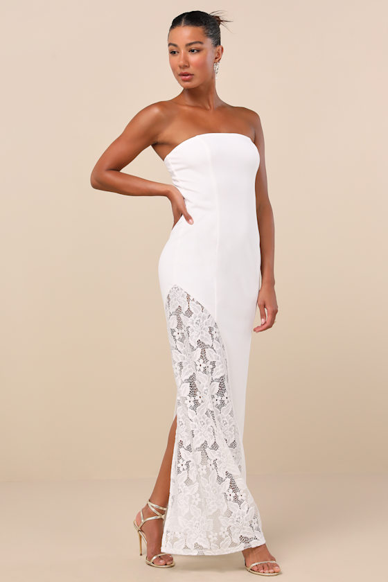 Irresistible Attitude White Strapless Lace Column Maxi Dress