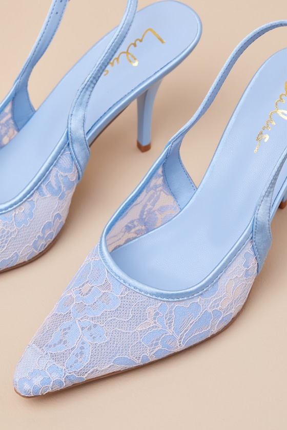 Ardelle White and Blue Lace Slingback Pumps