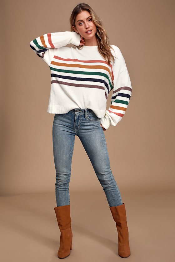 Heart to Heart Ivory Multi Striped Sweater