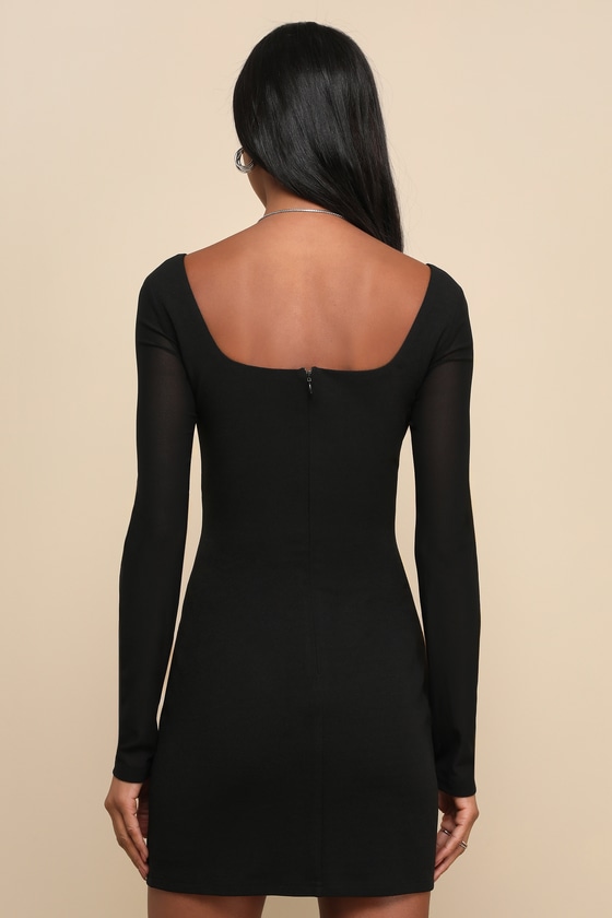 Flirty Delight Black Long Sleeve Bustier Mini Dress