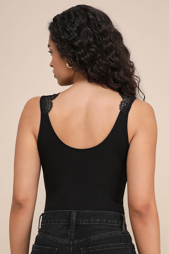 Ravalli Black Lace Ribbed Sleeveless Bodysuit