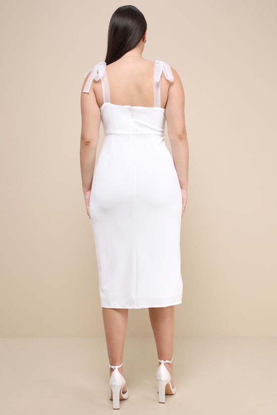 Romantic Celebration White Tie-Strap Bodycon Midi Dress