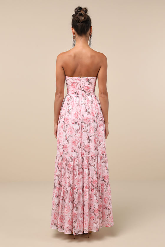 Special Moment Pink Floral Strapless Bustier Maxi Dress