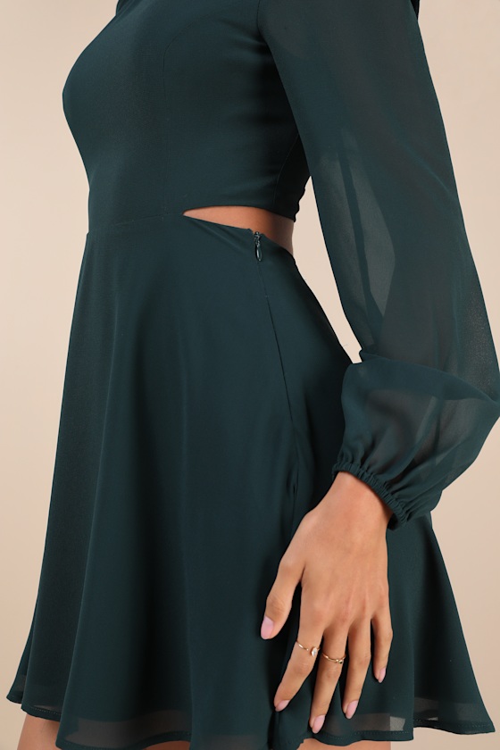 Garden Bliss Emerald Green Long Sleeve Cutout Mini Dress