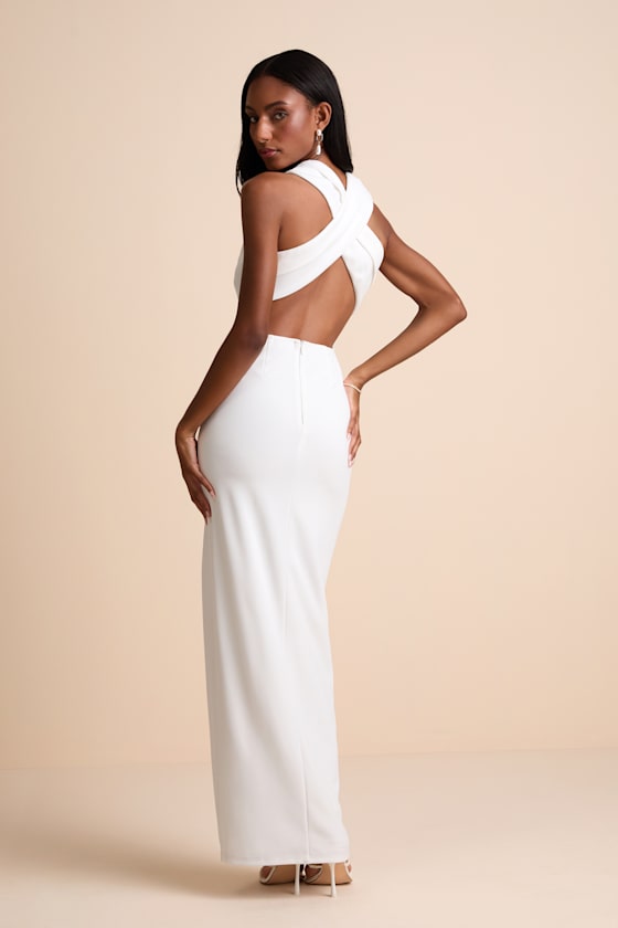 Head to Cocktail Hour White Halter Neck Maxi Dress
