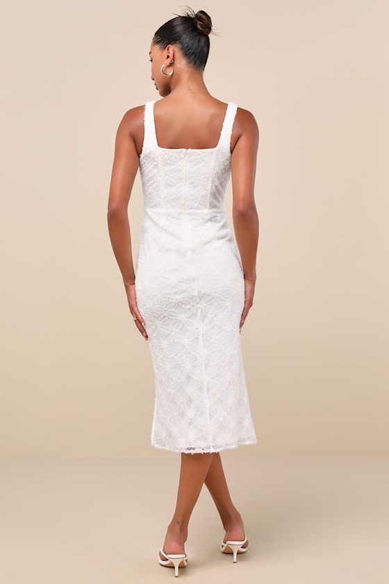 Kalani White Mesh Textured Midi Dress