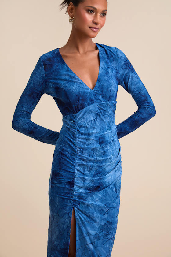 Dynamic Sensation Blue Floral Velvet Burnout Maxi Dress