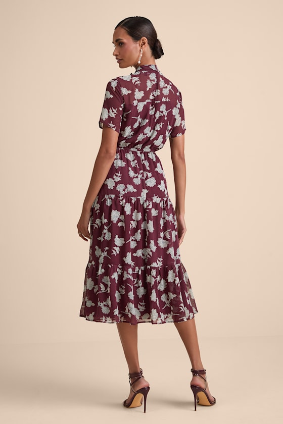 Floral Dressed Up Burgundy Floral Print Midi Dress