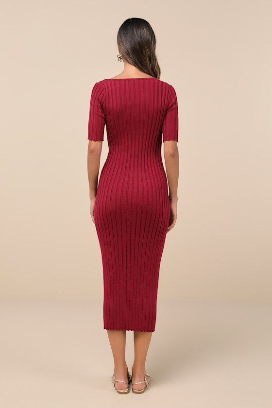 Flattering Aura Berry Pink Ribbed Asymmetrical Cutout Midi Dress