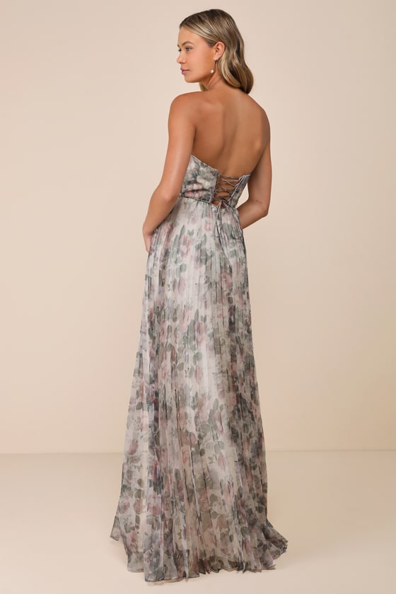 Most Beautiful Day Ivory Multi Floral Print Organza Maxi Dress