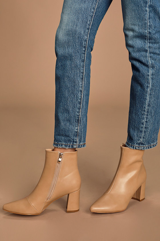 Sarai Light Nude Pointed-Toe Ankle Booties