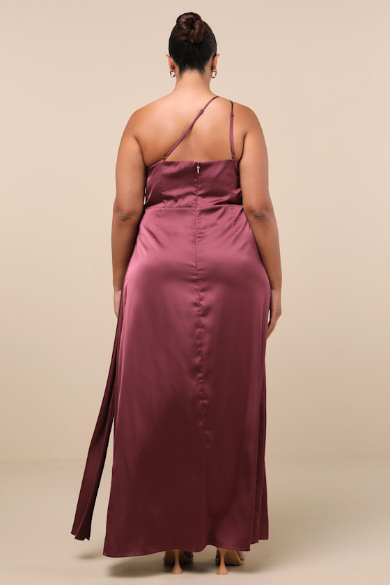 Signature Elegance Mauve Purple Satin One-Shoulder Maxi Dress