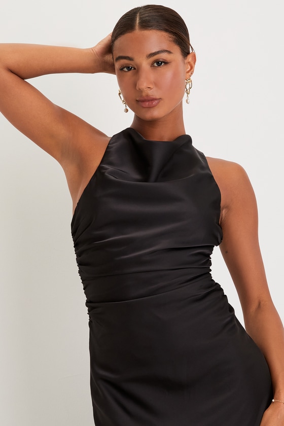 Effortlessly Sensational Black Satin Backless Maxi Dress