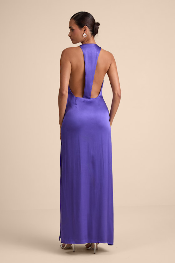 Organa Purple Satin Racerback Maxi Dress