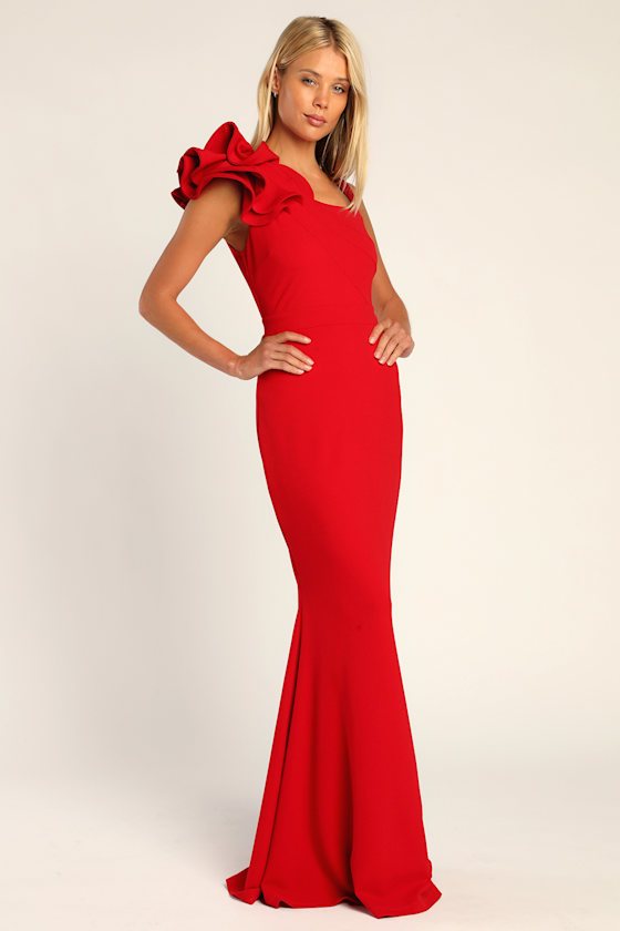 Lucette Red Sleeveless Ruffled Mermaid Maxi Dress
