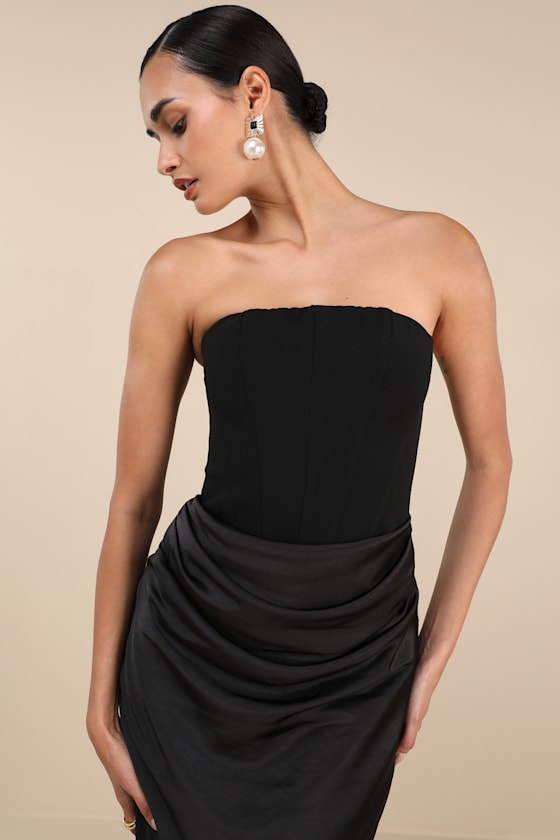 Mella Black Mixed Media Strapless Maxi Dress