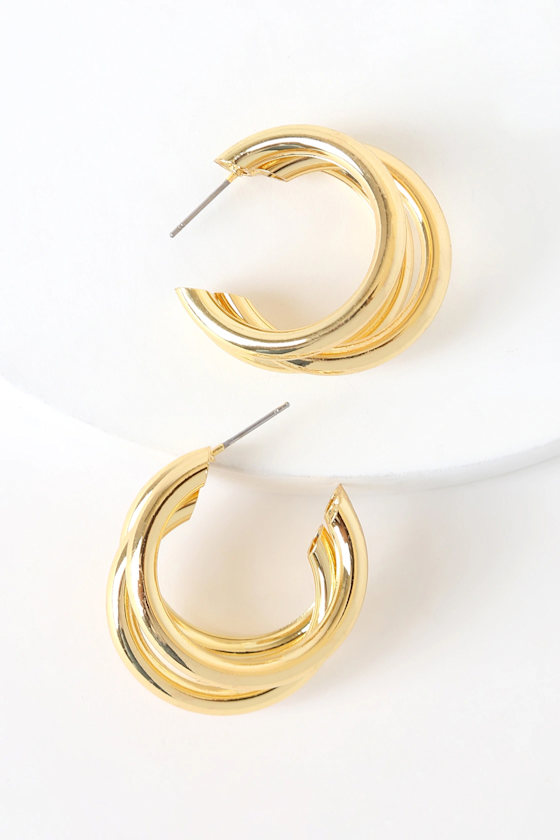 Three's A Crowd 24KT Gold Triple Hoop Earrings