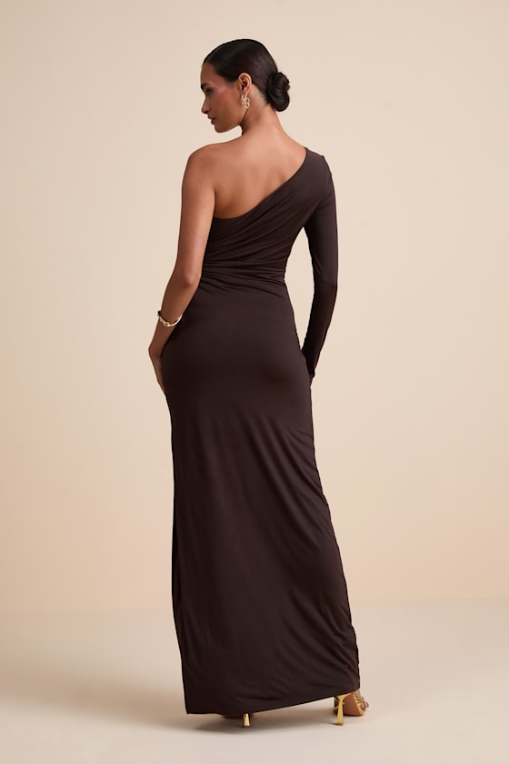 Malayah Brown Jersey Knit Cutout Column Maxi Dress