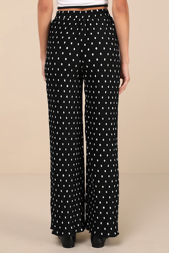 Marvelously Adorable Black Polka Dot Pleated High-Rise Pants