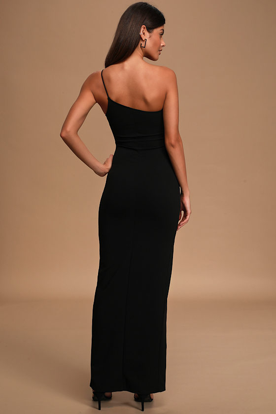 Keeper of My Heart Black One-Shoulder Maxi Dress