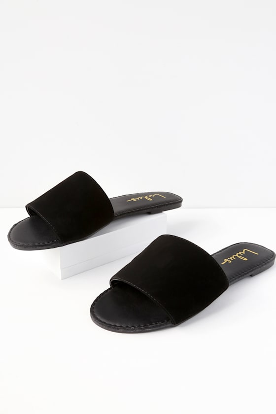 Addison Black Nubuck Slide Sandals