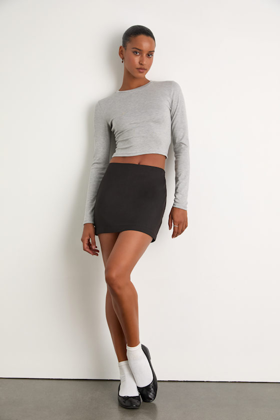 Begin with the Basics Heather Grey Long Sleeve Crop Top