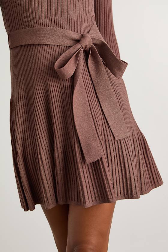 Cozy Poise Heather Brown Henley Long Sleeve Mini Sweater Dress