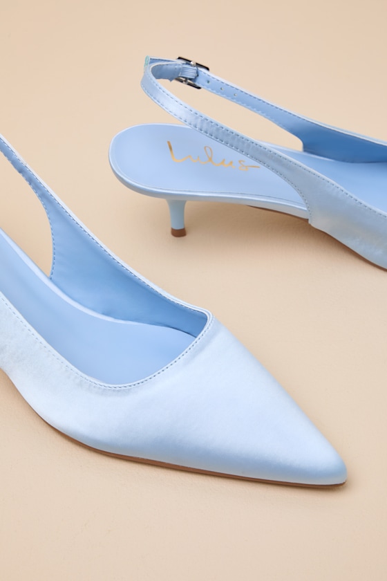 Agnesca Baby Blue Satin Slingback Kitten Heel Pumps