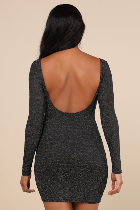 Gift of Love Black and Silver Backless Long Sleeve Bodycon Dress