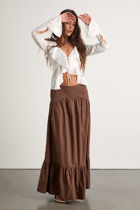 Juniper Dark Brown Cotton Mid-Rise Maxi Skirt
