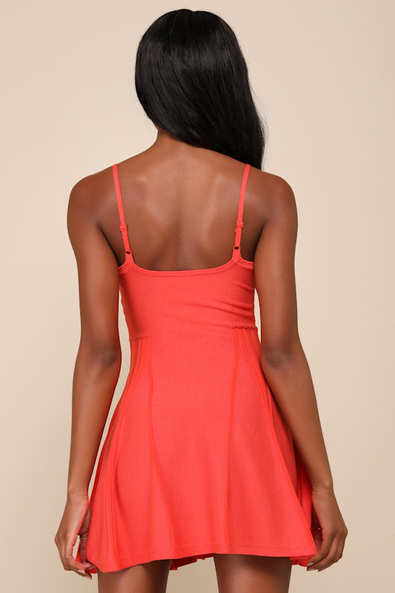 Flattering Disposition Orange Button-Front Ribbed Mini Dress