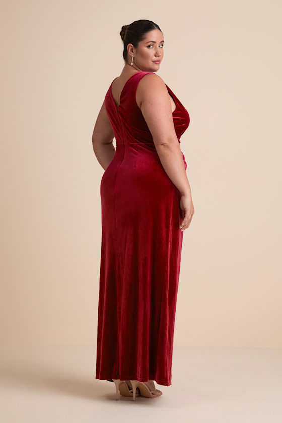 Beautiful Evenings Wine Red Velvet Twist-Front Maxi Dress
