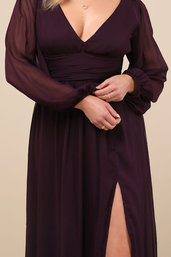 Enchant My Love Dark Purple V-Neck Long Sleeve Maxi Dress
